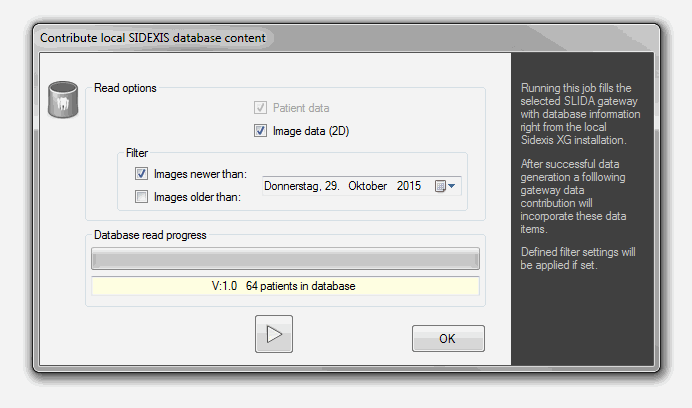Sidexis Sync Services database reader options Sidexis Sync Services database reader options